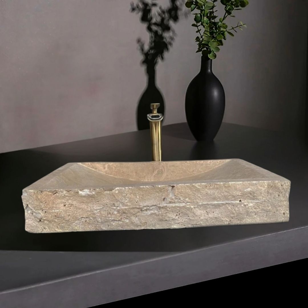 Traverten Yay Model Dışı Doğal Patlatma Lavabo-en