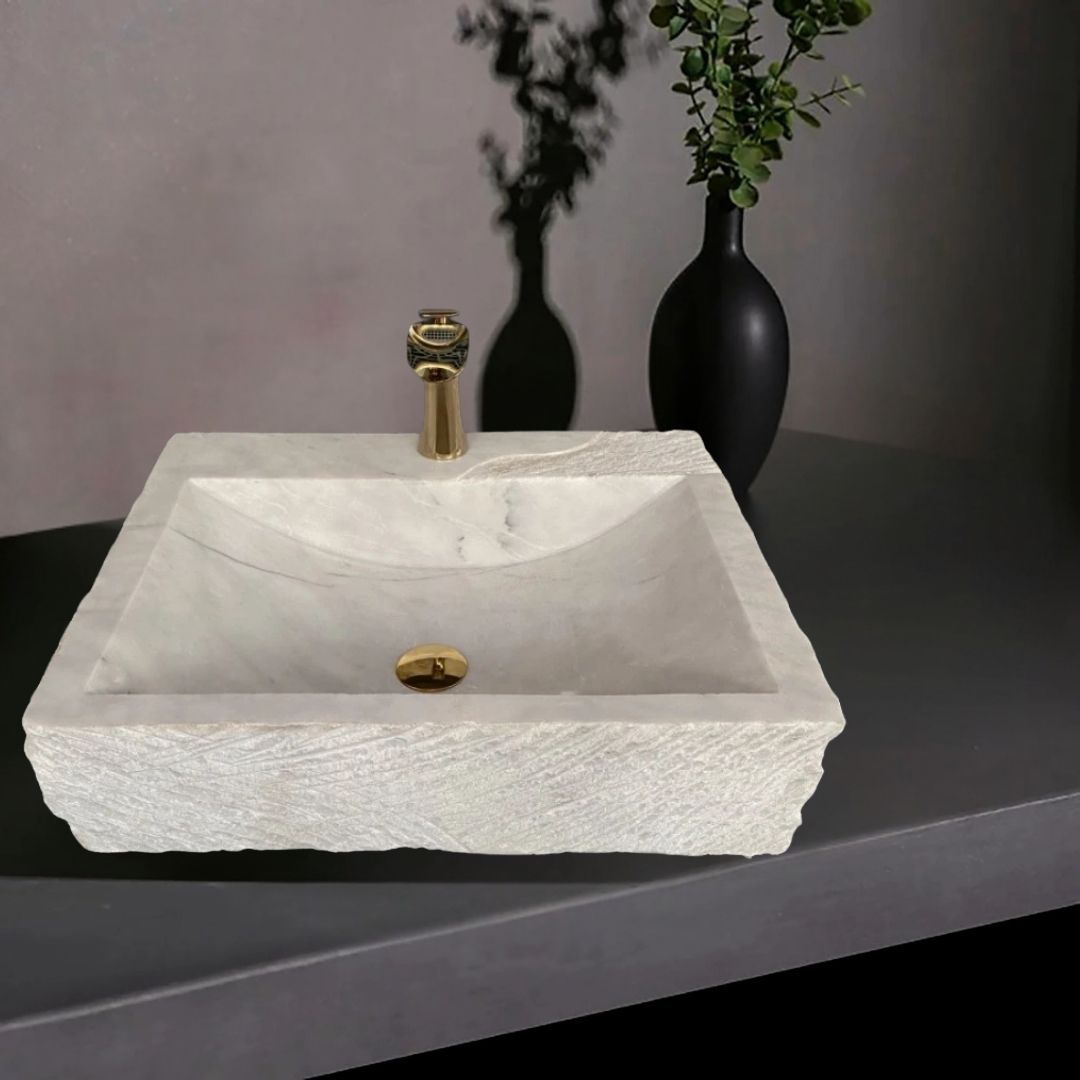 Afyon Beyaz Batarya Çıkışlı Dışı Desenli Lavabo-en