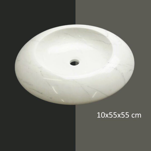 Afyon Beyaz Mermer Basık Oval Lavabo | Modern ve Şık Doğal Taş Lavabo
