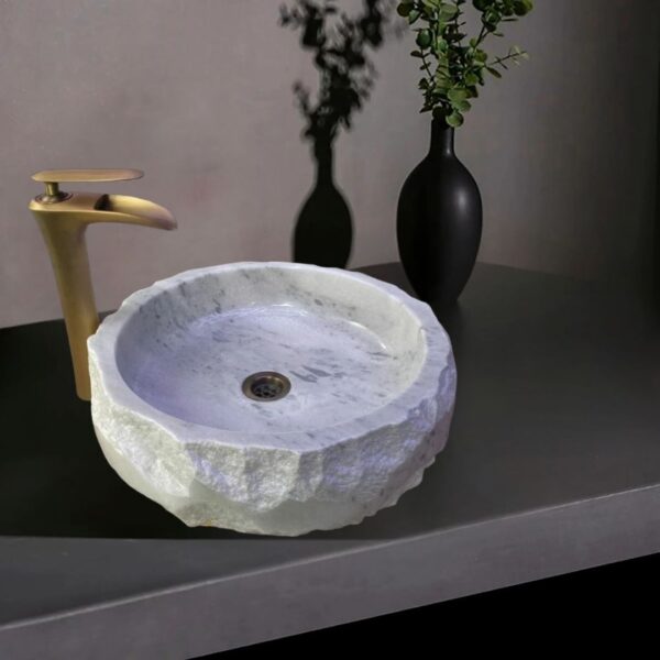 Afyon Bulutlu Beyaz Dışı Patlatma Lavabo | Modern ve Şık Doğal Taş Lavabo