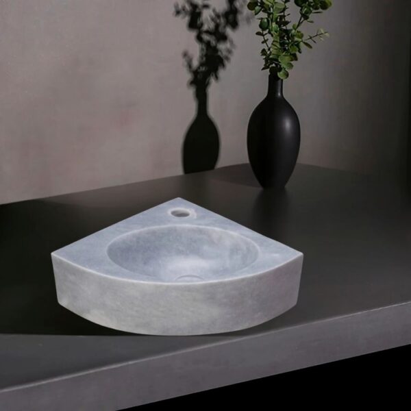 Afyon Gri Mermer Mini Köşe Lavabo - Batarya Çıkışlı | Modern ve Şık Doğal Taş Lavabo