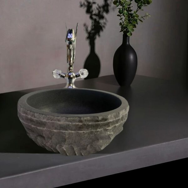 Bazalt Dışı Doğal Patlatma Stand Lavabo | Modern ve Şık Doğal Taş Lavabo