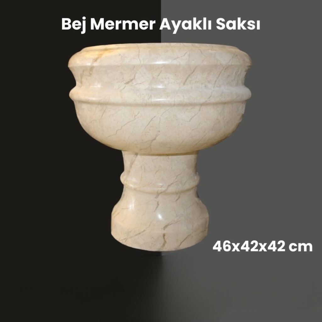 Bej Mermer Ayaklı Saksı-Photoroom