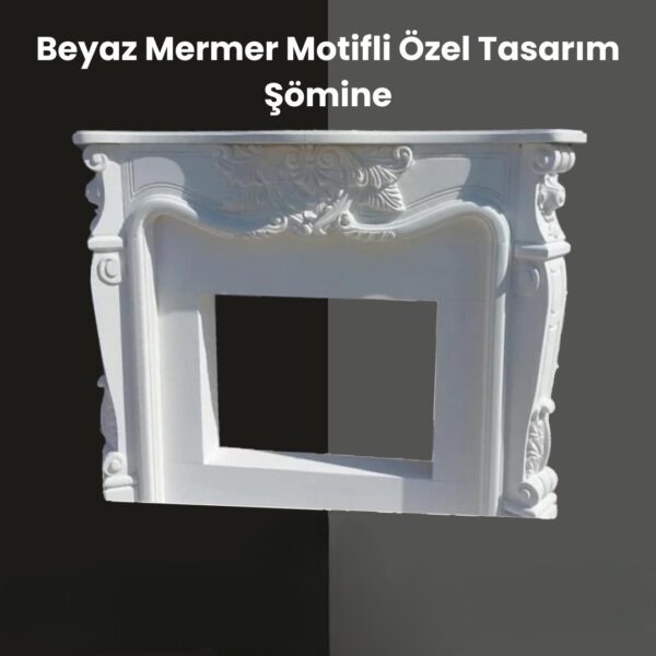 Beyaz Mermer Motifli Özel Tasarım Şömine