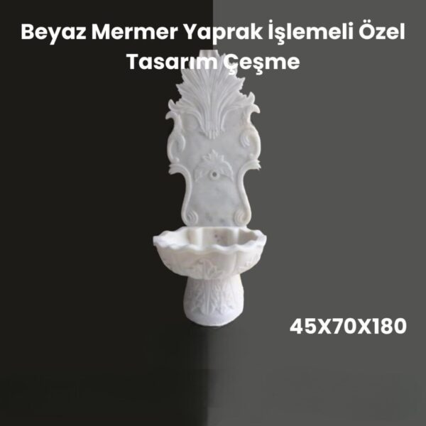 Beyaz Mermer Yaprak İşlemeli Özel Tasarım Çeşme