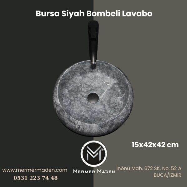 Bursa Siyah Bombeli Lavabo | Modern ve Şık Doğal Taş Lavabo