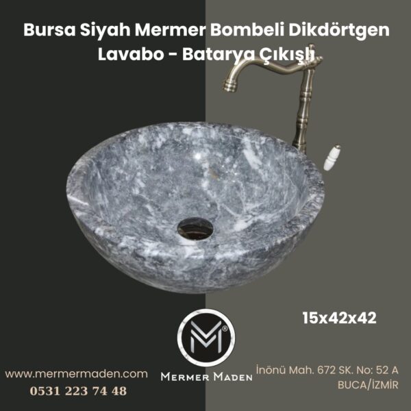 Bursa Siyah Mermer Çanak Lavabo | Modern ve Şık Doğal Taş Lavabo