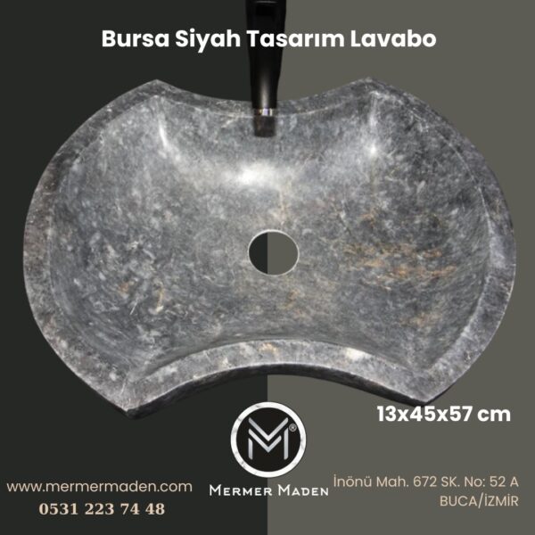 Bursa Siyah Tasarım Lavabo | Modern ve Şık Doğal Taş Lavabo