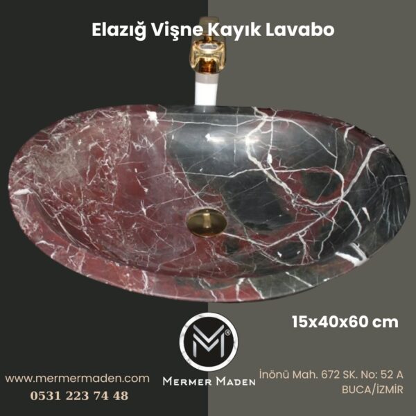 Elazığ Vişne Kayık Lavabo | Modern ve Şık Doğal Taş Lavabo