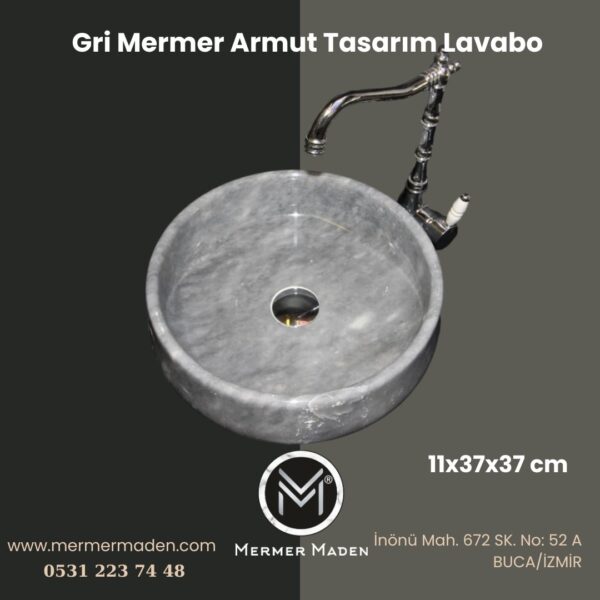 Gri Mermer Armut Tasarım Lavabo | Modern ve Şık Doğal Taş Lavabo
