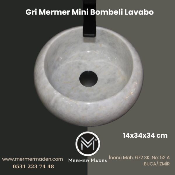 Gri Mermer Mini Bombeli Lavabo | Modern ve Şık Doğal Taş Lavabo