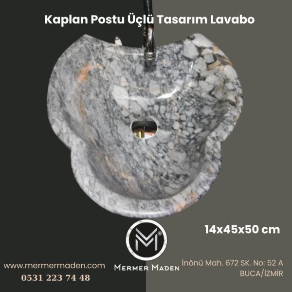 Kaplan Postu Üçlü Tasarım Lavabo | Modern ve Şık Doğal Taş Lavabo
