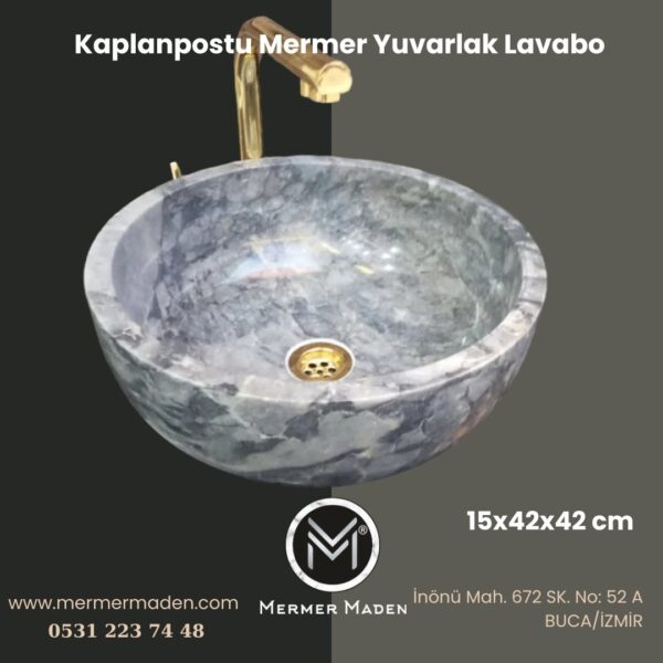 Kaplanpostu Mermer Yuvarlak Lavabo | Modern ve Şık Doğal Taş Lavabo