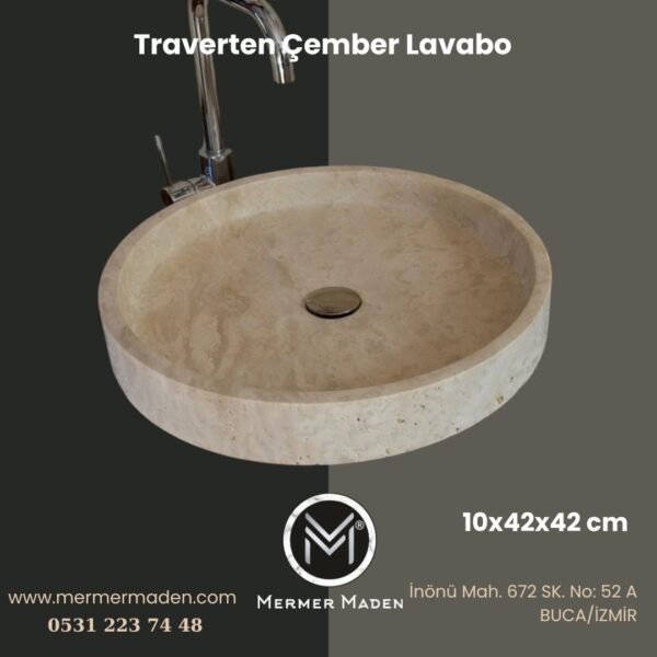 Traverten Çember Lavabo | Modern ve Şık Doğal Taş Lavabo