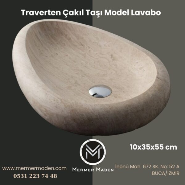 Traverten Çakıl Taşı Model Lavabo | Modern ve Şık Doğal Taş Lavabo