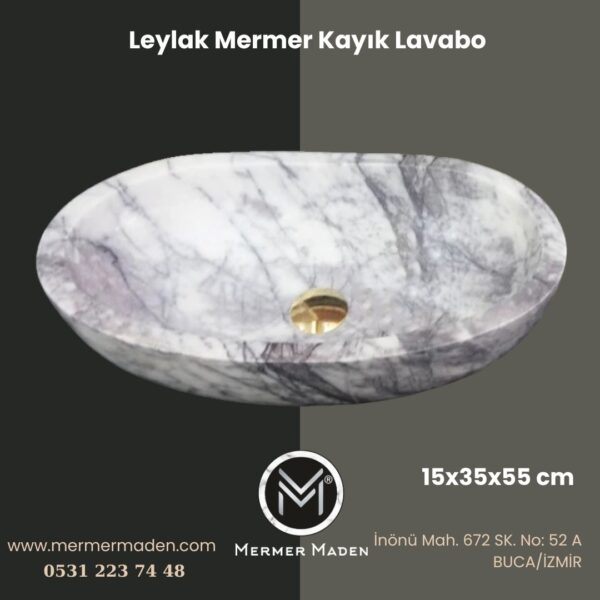 Leylak Mermer Kayık Lavabo | Modern ve Şık Doğal Taş Lavabo