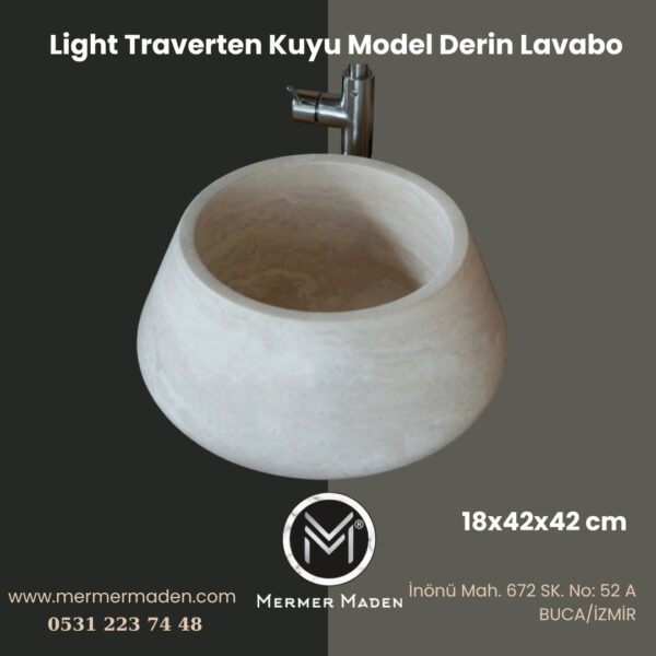 Light Traverten Kuyu Model Derin Lavabo | Modern ve Şık Doğal Taş Lavabo