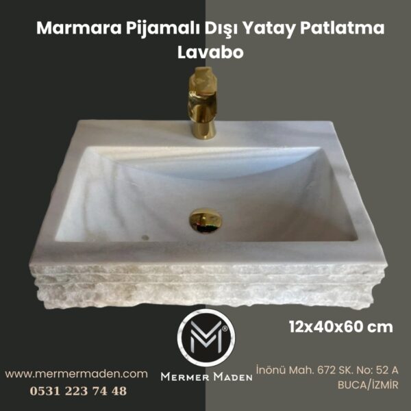 Marmara Pijamalı Dışı Yatay Patlatma Lavabo | Modern ve Şık Doğal Taş Lavabo