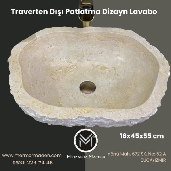 Traverten Dışı Patlatma Dizayn Lavabo | Modern ve Şık Doğal Taş Lavabo