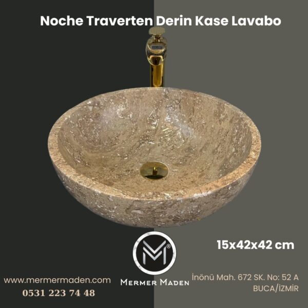 Noche Traverten Derin Kase Lavabo | Modern ve Şık Doğal Taş Lavabo