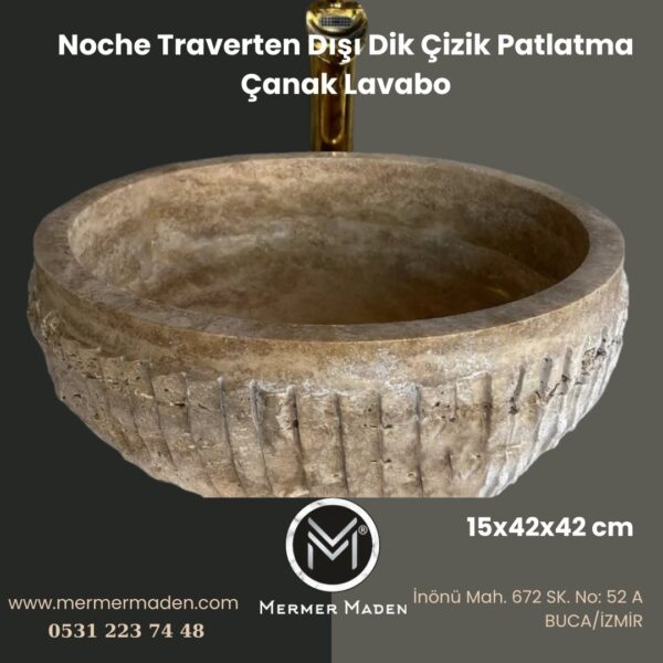 Noche Traverten Dışı Dik Çizik Patlatma Çanak Lavabo | Modern ve Şık Doğal Taş Lavabo