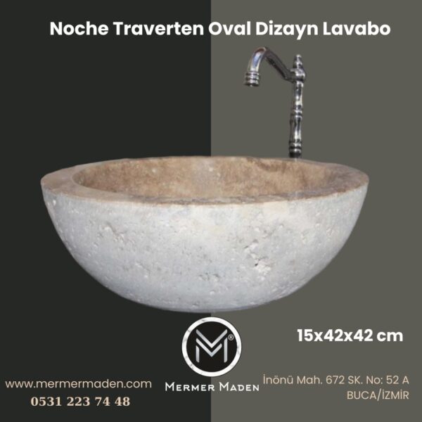 Noche Traverten Oval Dizayn Lavabo | Modern ve Şık Doğal Taş Lavabo