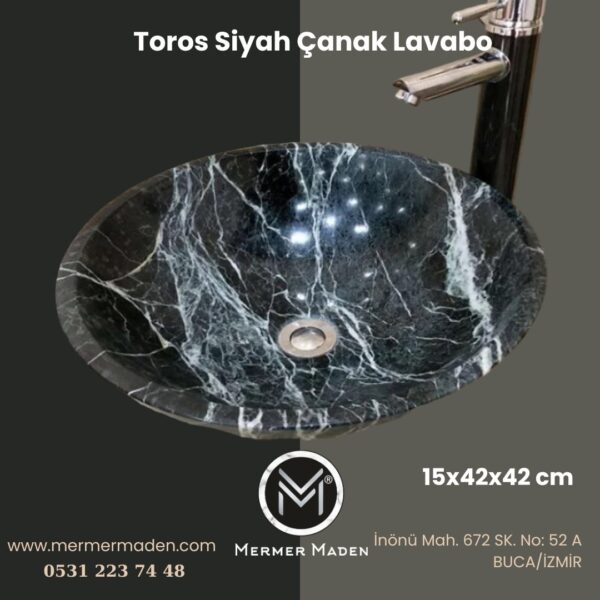 Toros Siyah Çanak Lavabo | Modern ve Şık Doğal Taş Lavabo