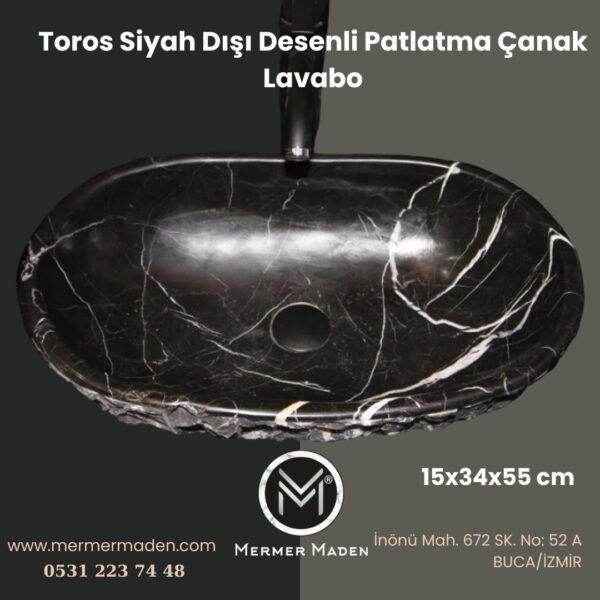 Toros Siyah Dışı Dikey Patlatma Dizayn Lavabo | Modern ve Şık Doğal Taş Lavabo