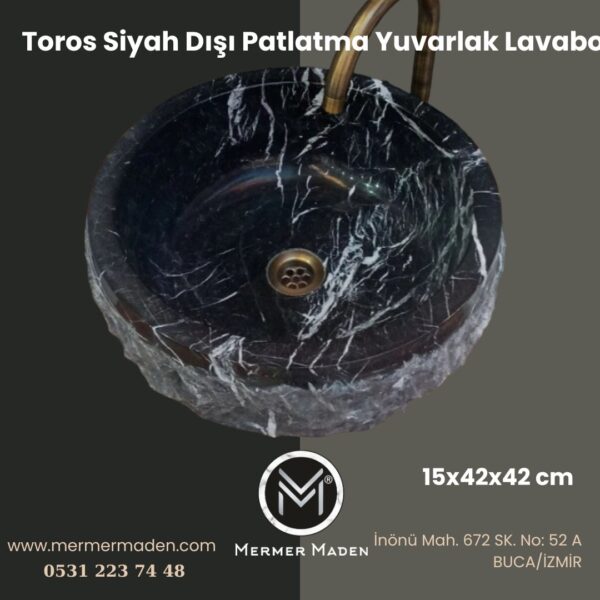 Toros Siyah Dışı Patlatma Yuvarlak Lavabo | Modern ve Şık Doğal Taş Lavabo