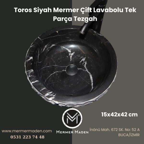 Toros Siyah Mermer Dışı Yatay Patlatma Çanak Lavabo | Modern ve Şık Doğal Taş Lavabo