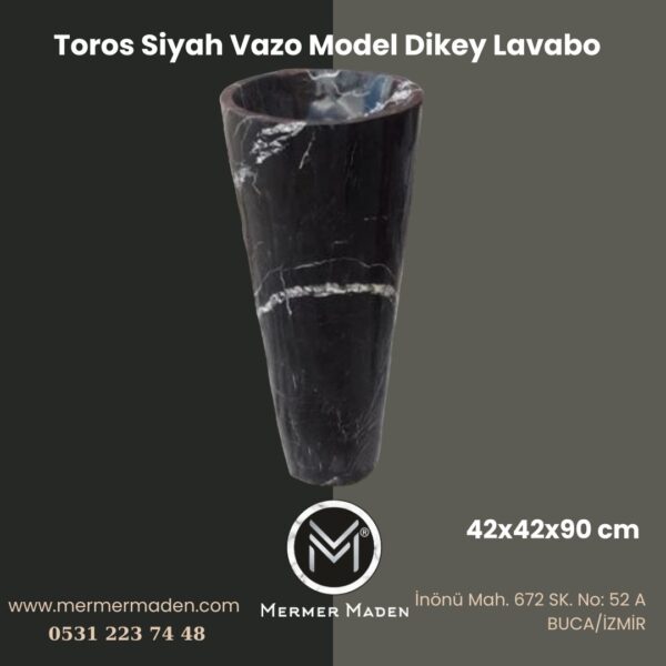 Toros Siyah Vazo Model Dikey Lavabo | Modern ve Şık Doğal Taş Lavabo