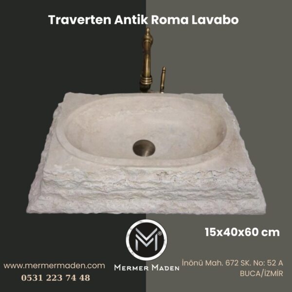 Traverten Antik Roma Lavabo | Modern ve Şık Doğal Taş Lavabo