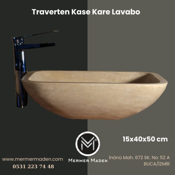 Traverten Kase Kare Lavabo | Modern ve Şık Doğal Taş Lavabo