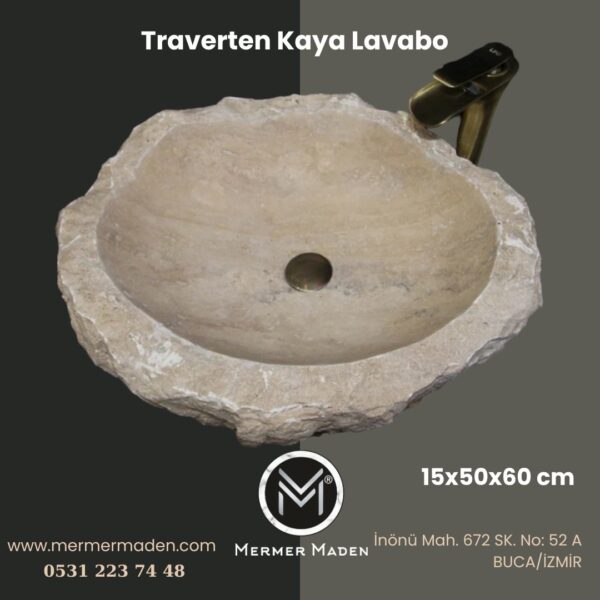 Traverten Kaya Lavabo | Modern ve Şık Doğal Taş Lavabo