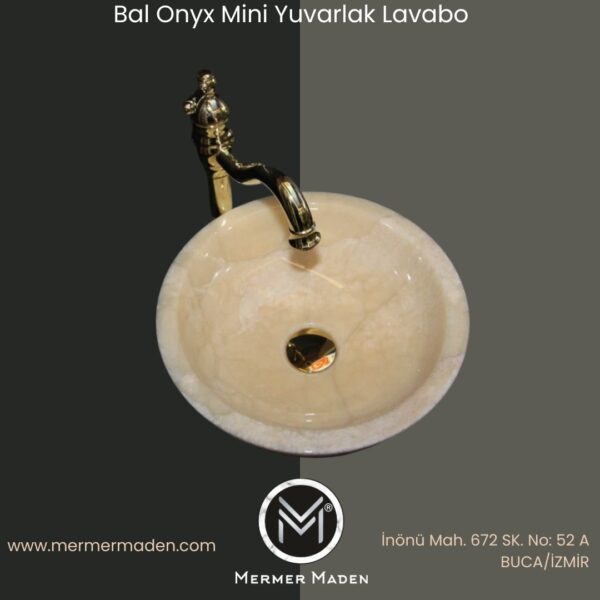 Bal Onyx Mini Yuvarlak Lavabo | Modern ve Şık Doğal Taş Lavabo