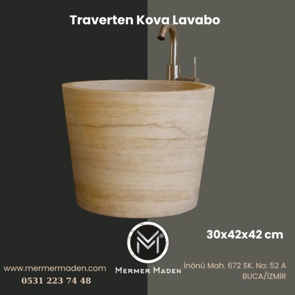 Traverten Kova Lavabo | Modern ve Şık Doğal Taş Lavabo