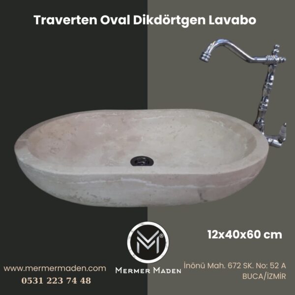 Traverten Oval Dikdörtgen Lavabo | Modern ve Şık Doğal Taş Lavabo
