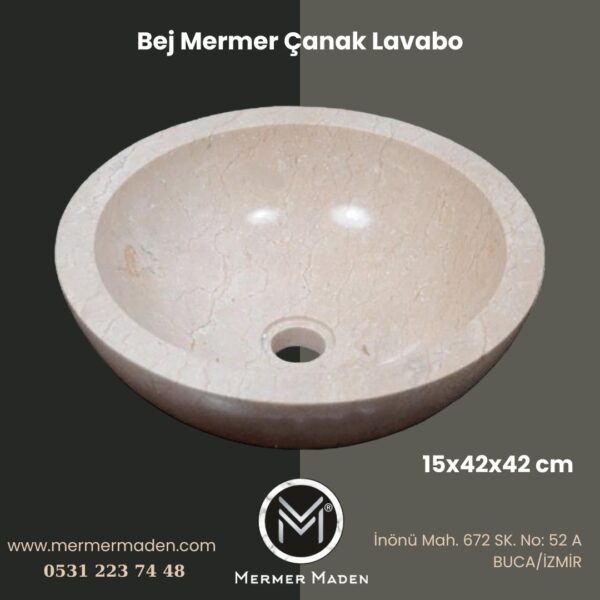 Bej Mermer Çanak Lavabo | Modern ve Şık Doğal Taş Lavabo
