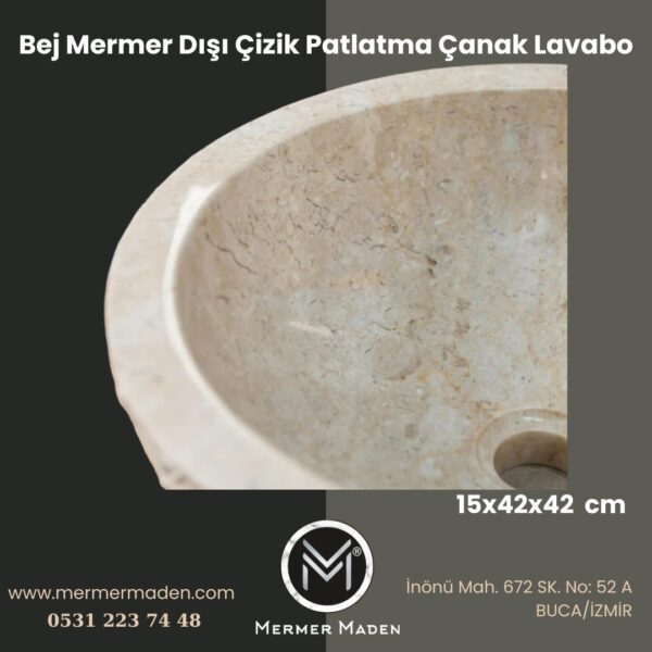 Bej Mermer Dışı Çizik Patlatma Çanak Lavabo | Modern ve Şık Doğal Taş Lavabo