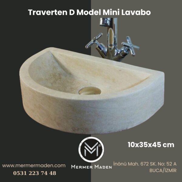 Traverten D Model Mini Lavabo | Modern ve Şık Doğal Taş Lavabo