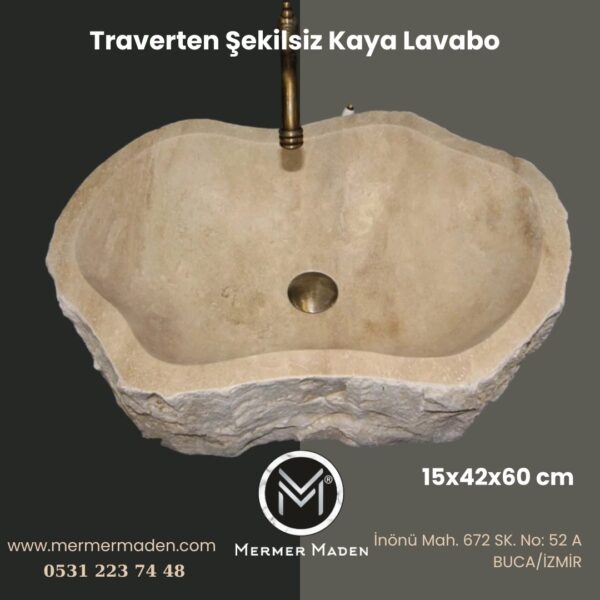 Traverten Şekilsiz Kaya Lavabo | Modern ve Şık Doğal Taş Lavabo