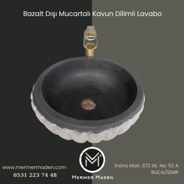 Bazalt Dışı Mucartalı Kavun Dilimli Lavabo | Modern ve Şık Doğal Taş Lavabo