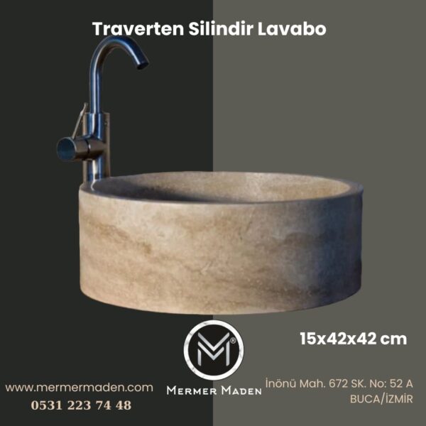 Traverten Silindir Lavabo | Modern ve Şık Doğal Taş Lavabo