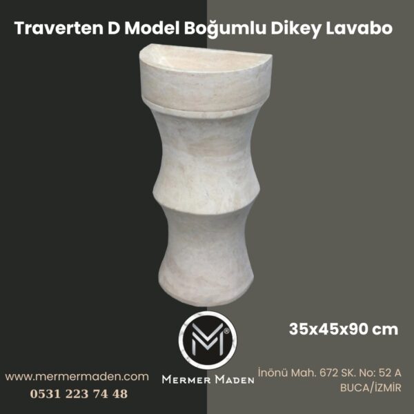 Traverten D Model Boğumlu Dikey Lavabo | Modern ve Şık Doğal Taş Lavabo