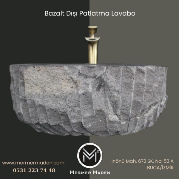 Bazalt Dışı Patlatma Lavabo | Modern ve Şık Doğal Taş Lavabo