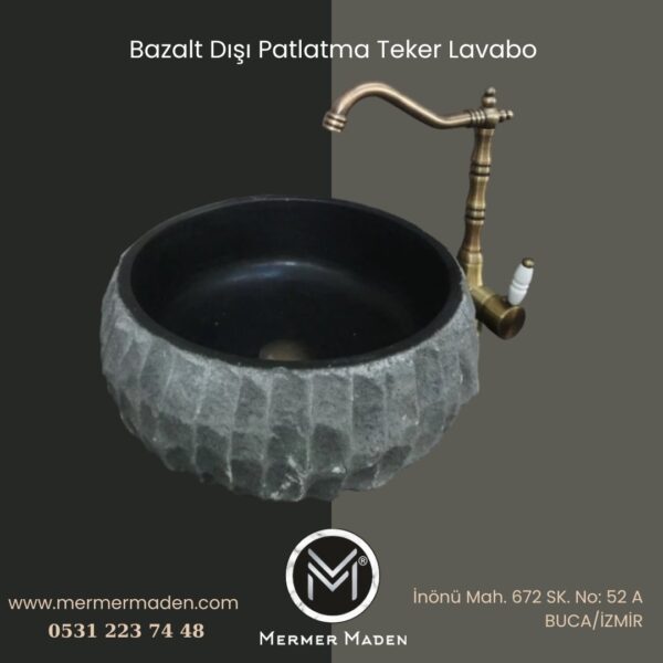Bazalt Dışı Patlatma Teker Lavabo | Modern ve Şık Doğal Taş Lavabo
