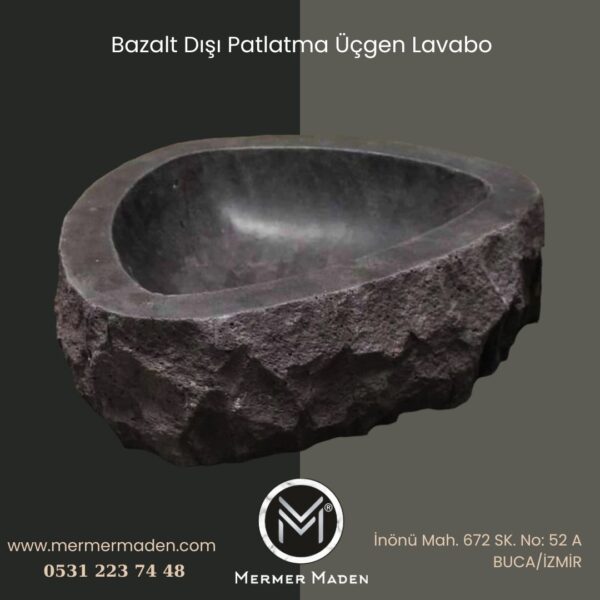 Bazalt Dışı Patlatma Üçgen Lavabo | Modern ve Şık Doğal Taş Lavabo
