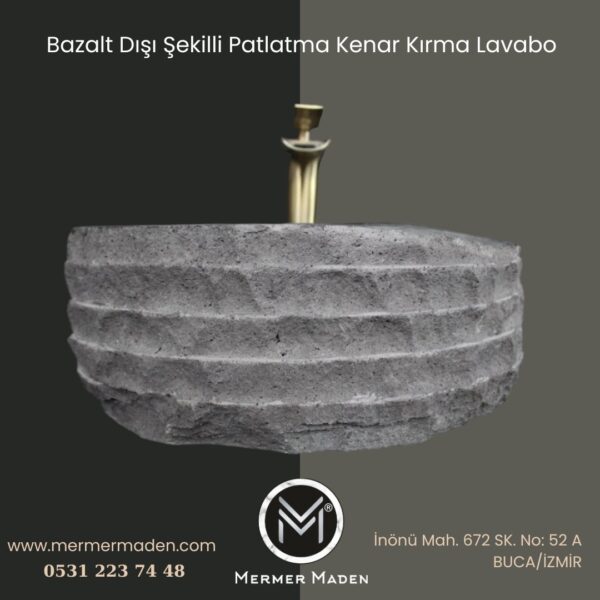 Bazalt Dışı Şekilli Patlatma Kenar Kırma Lavabo | Modern ve Şık Doğal Taş Lavabo