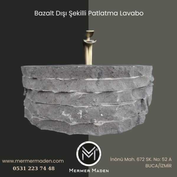 Bazalt Dışı Şekilli Patlatma Lavabo | Modern ve Şık Doğal Taş Lavabo