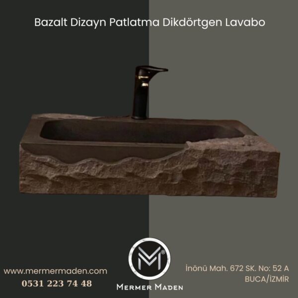 Bazalt Dizayn Patlatma Dikdörtgen Lavabo | Modern ve Şık Doğal Taş Lavabo